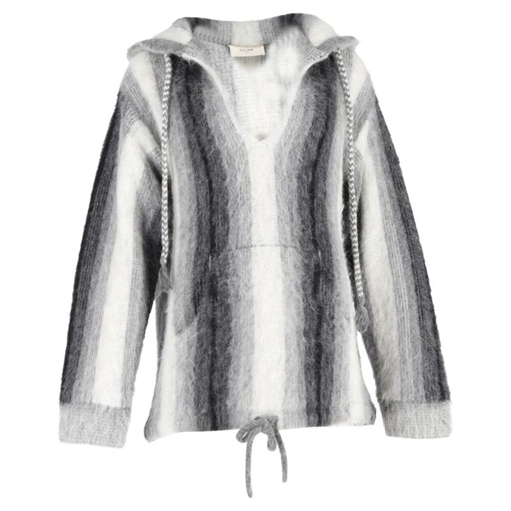 Celine Baja Striped Hoodie in Grey Alpaca Wool